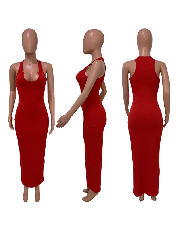 U neck causal woman dress fashionable sexy solid summer maxi dress M30120