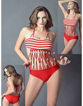 Red and white stripes sexy swim suit M5401