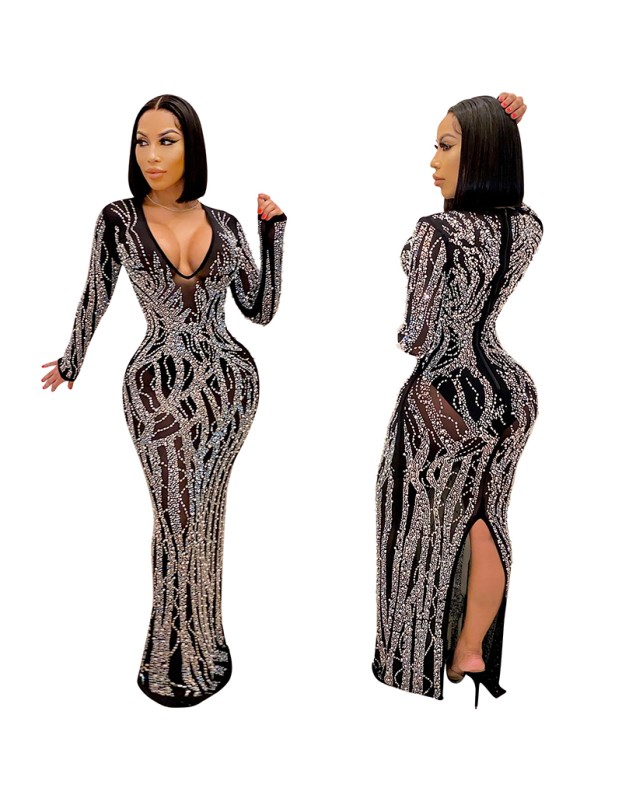Sexy Hot Diamond Set Sequin Party Spring Sexy Dresses Women Casual X5002
