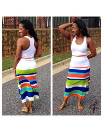 Summer high waist rainbow striped sleeveless beach wear dress
