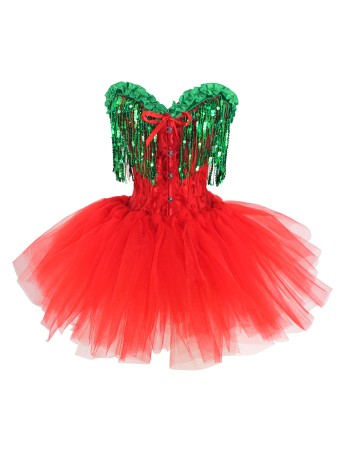 Sexy Sequin Christmas Corsets Bustiers with Tutu Skirt 2 Piece Set WK2305A