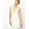 White Open Front Patchwork Bodycon Dress Sexy Midi Dress M3622