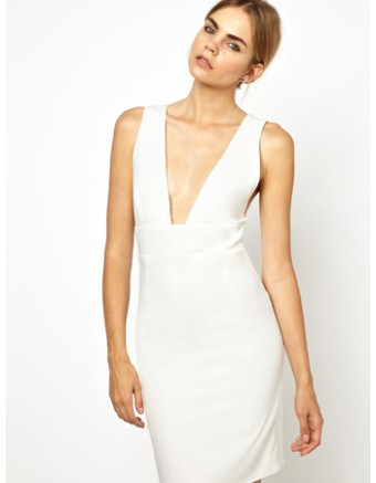 White Open Front Patchwork Bodycon Dress Sexy Midi Dress M3622
