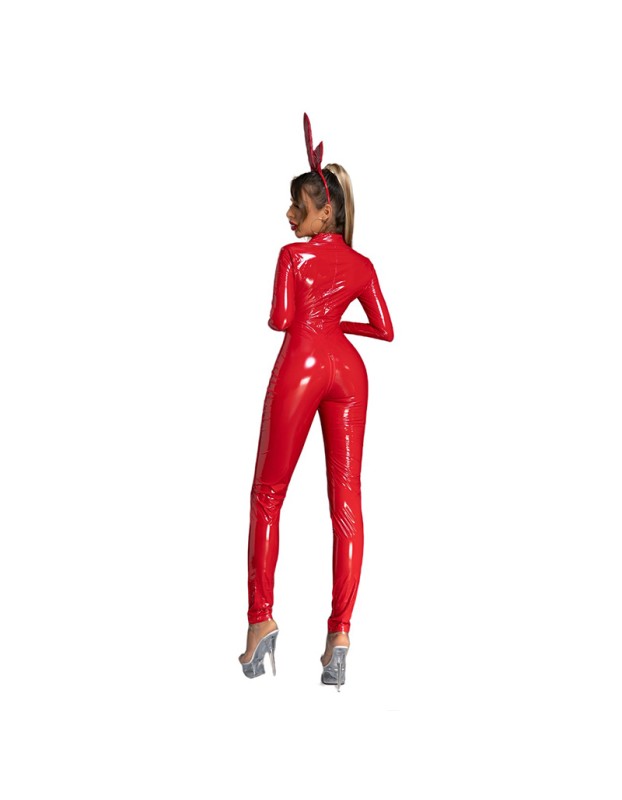 Sexy Open Crotch Women Patent Leather Bright Jumpsuit Sex Uniform 68039