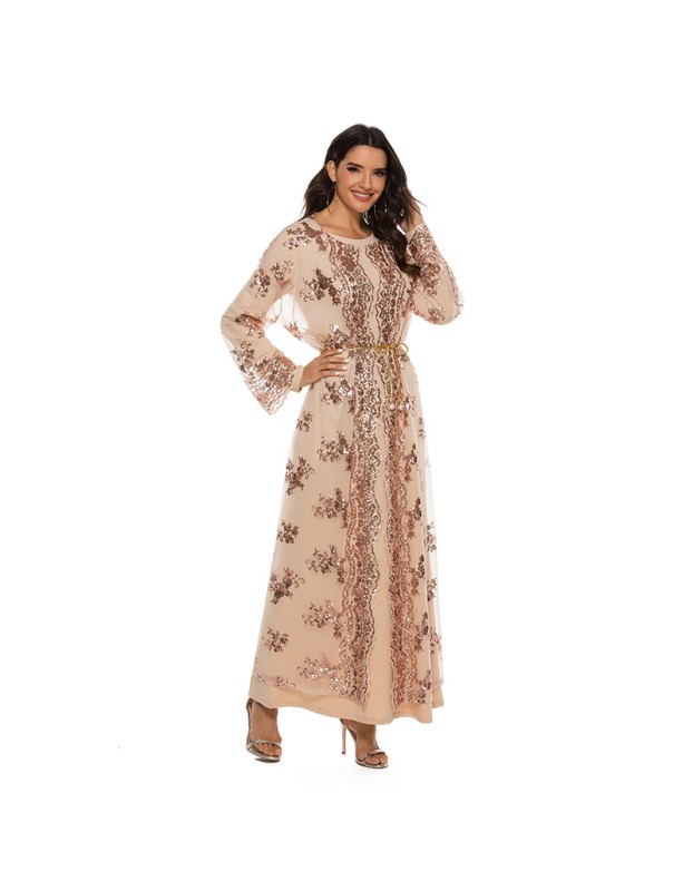 High Density Bead Embroidery Maxi Ladies Elegant Flared Sleeve Moslem Dress 20212a