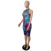 Sleeveless women skinny print jumpsuit m8387