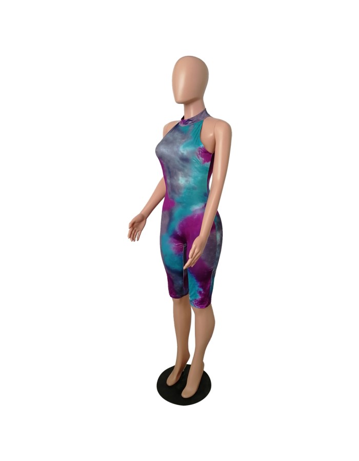 Sleeveless women skinny print jumpsuit m8387