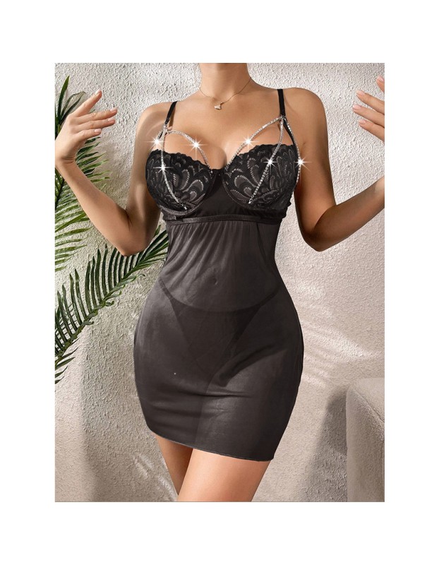Sexy Halter Nightdress Pearl Sexy Dress Backless See-Through Nightdress YSF846