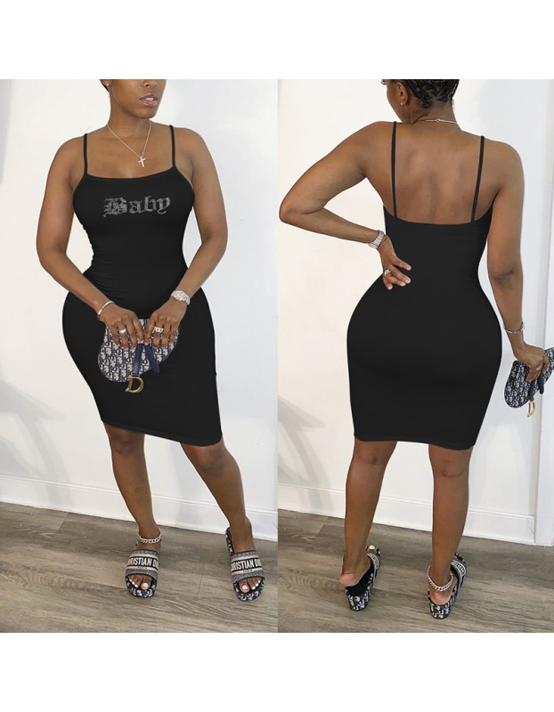 sexy slim-fit rhinestone sling elastic bodycon mini dress M30153