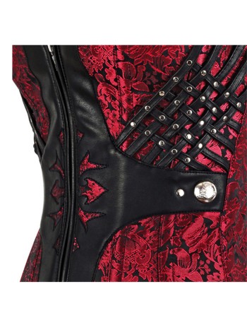 12 Steel Boned Black Red Steampunk Corset Zip Patchwork M1412