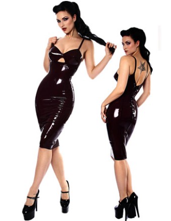 Sexy ladies black tight leather dress M7259