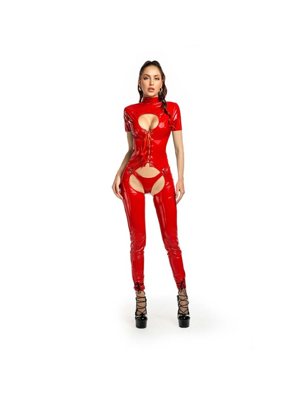 Sexy Mirror PVC Open Crotch One Piece PU Patent Leather Bright Bodysuit   6807