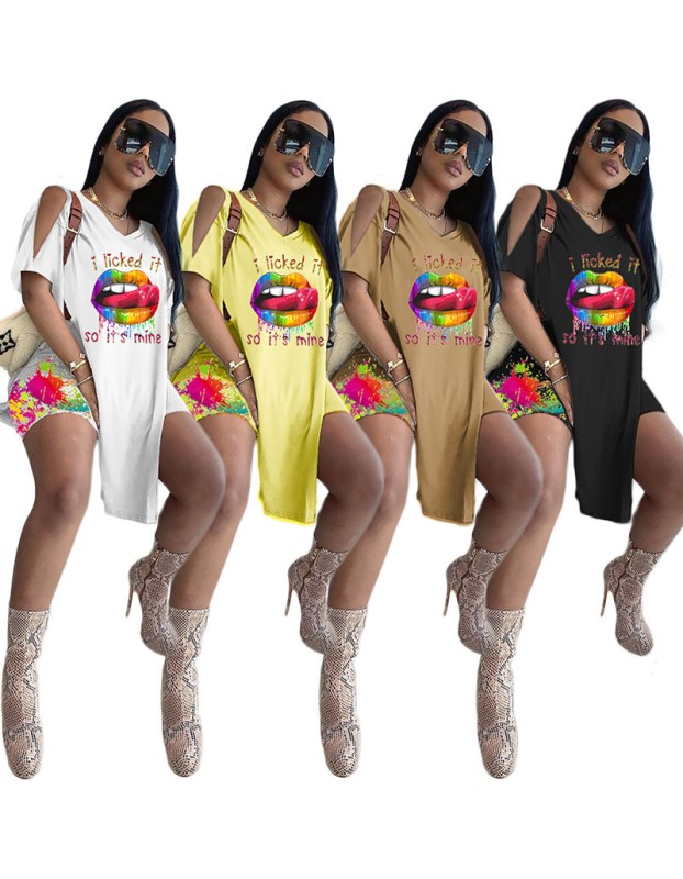Hole Sleeve Opening Top And Pants Set Sexy Two Piece Sets Women M074