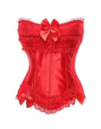 Lace Trim Bow Satin Corset Plus Size M1722A