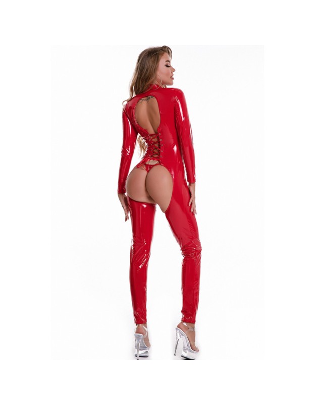 Open Crotch One-Piece Leather Bodycon Jumpsuit Sexy Bodysuit Set XX6810