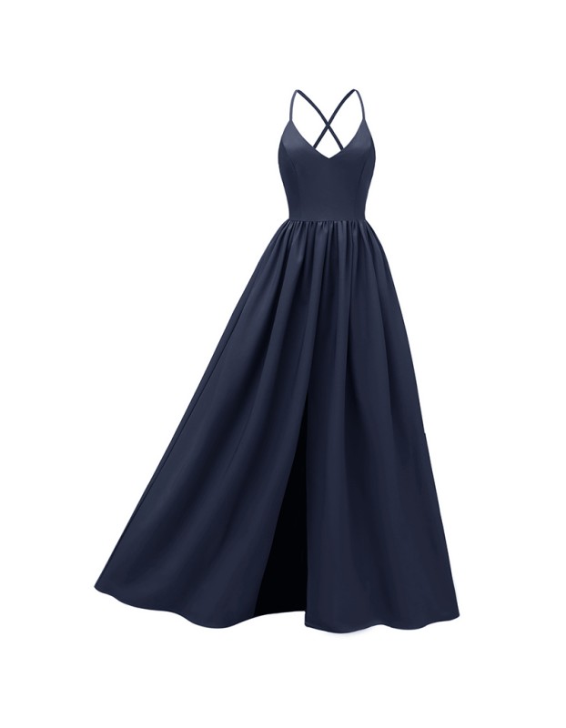 Sexy Backless Cross Slip Black Maxi Dresses Women Lady Elegant CD1686