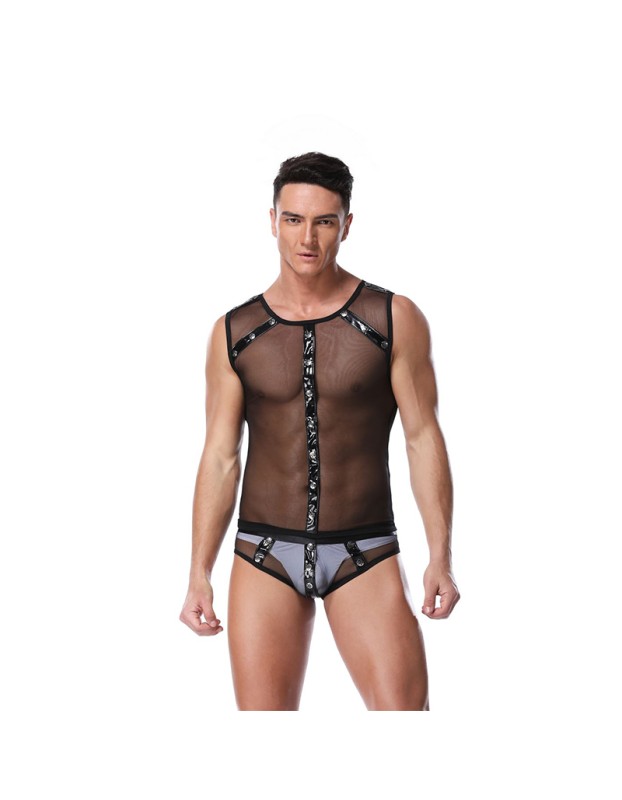Pole Dancing Black Mesh See Through Bodysuit Men Erotic Costumes 20203