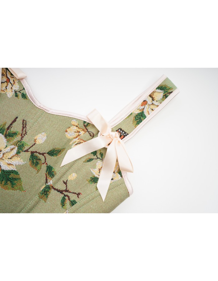 Green Vintage Floral Halter Corset Vest Cropped Tops 22053
