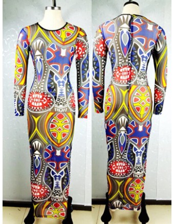 Newest Vintage Print Midi Dress M30130