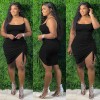 sling single side pleated plus size fashions mini dress ruffle womens skirts M30119