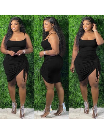 sling single side pleated plus size fashions mini dress ruffle womens skirts M30119