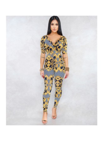 Fashion Women Floral Print Jumpsuit M8322