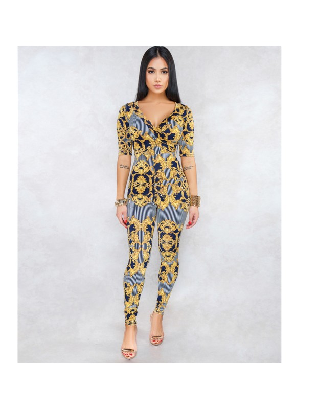 Fashion Women Floral Print Jumpsuit M8322