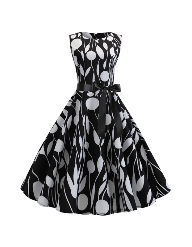Slim The Bhole Body Printed Custom  Vintage Sleeveless Dress JY13420