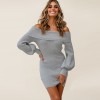 Sexy Bag Hip Black Strapless Lantern Long Sleeve Mini Ribbed Dress LQ171