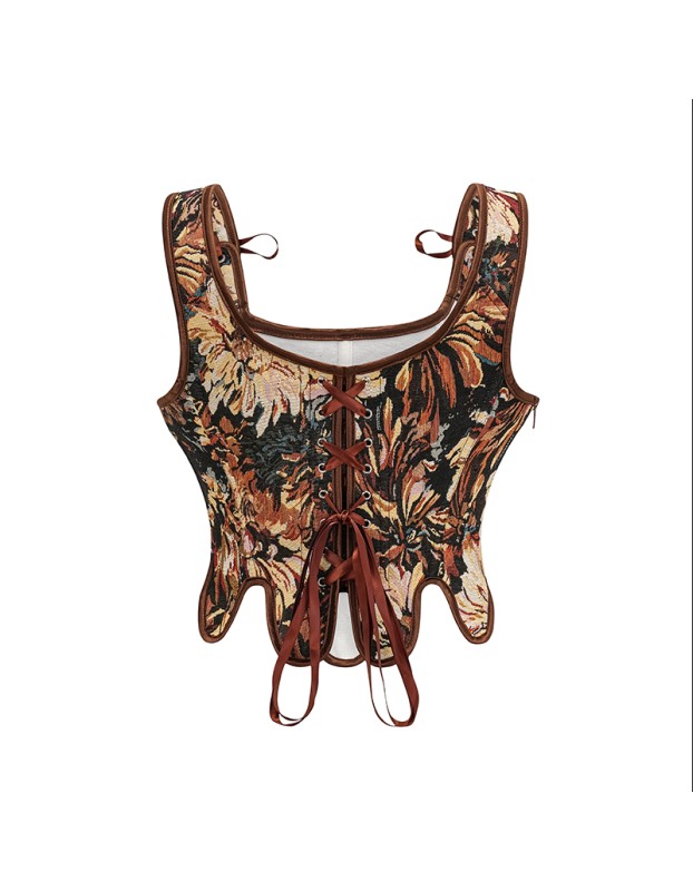 Court Style Peony Retro Bustier Top Waistcoat Monet Oil Body Shaping Corset AM22046