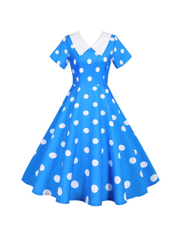 Ruched Short Sleeve Polka Dot Print Party Woman Midi Dress JY14782