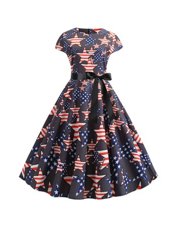 Note Print Summer Big Swing Women Clothing Star Dress JY13887