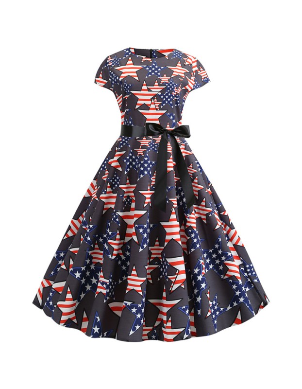 Note Print Summer Big Swing Women Clothing Star Dress JY13887