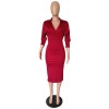 Elegant V Neck Batwing Sleeve Knee Length Bodycon Dress m8385