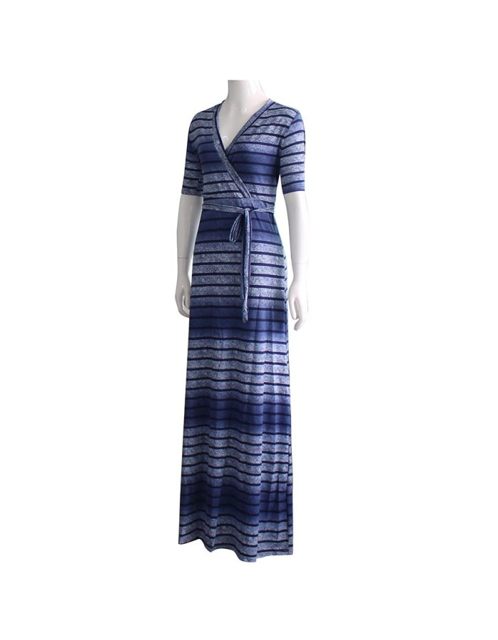 Summer Stripe Printed Swing Maxi Dress Plus Size M8433