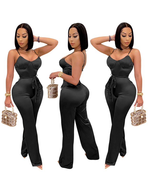 Recreational Temperament Sexy Long Straight Tube Rompers Women Jumpsuit X3717