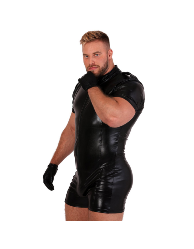 One Piece Sexy Patent Leather Lingerie Nightclub Stage Jumpsuit For Men N804