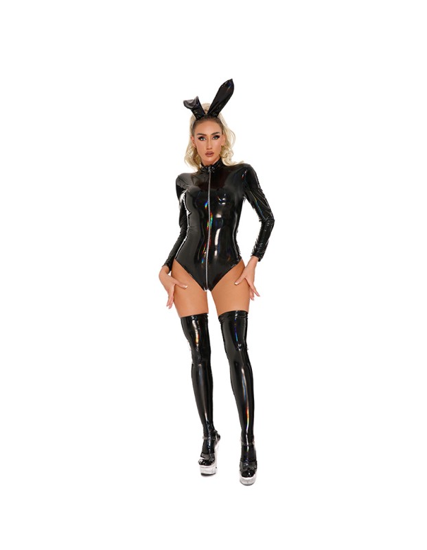 Patent Leather Bodysuit PU Open Crotch High Bounce Magic Bright Jumpsuit XX6916