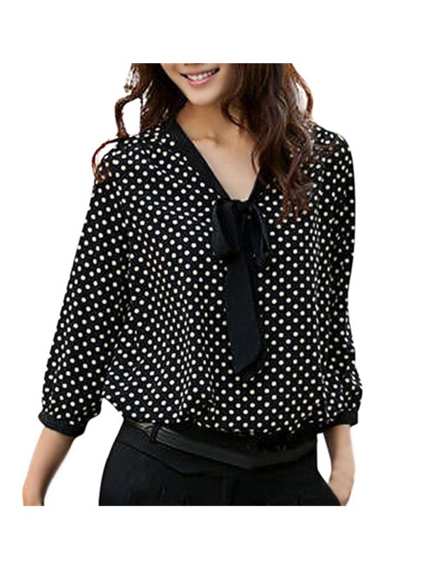 Women Chiffon Polka Dot Blouses Shirt m30410
