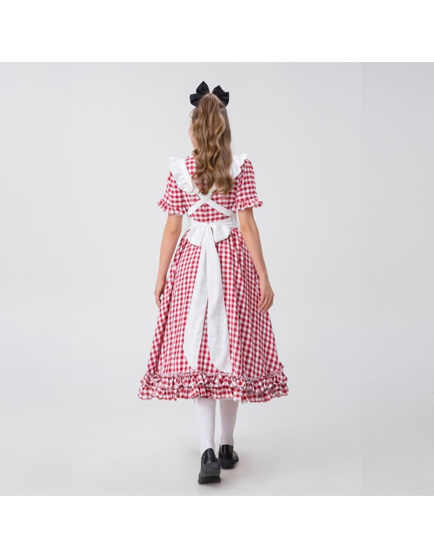 Halloween Farm Checked Lace Oktoberfest Costume Maid Master Dress YM0925