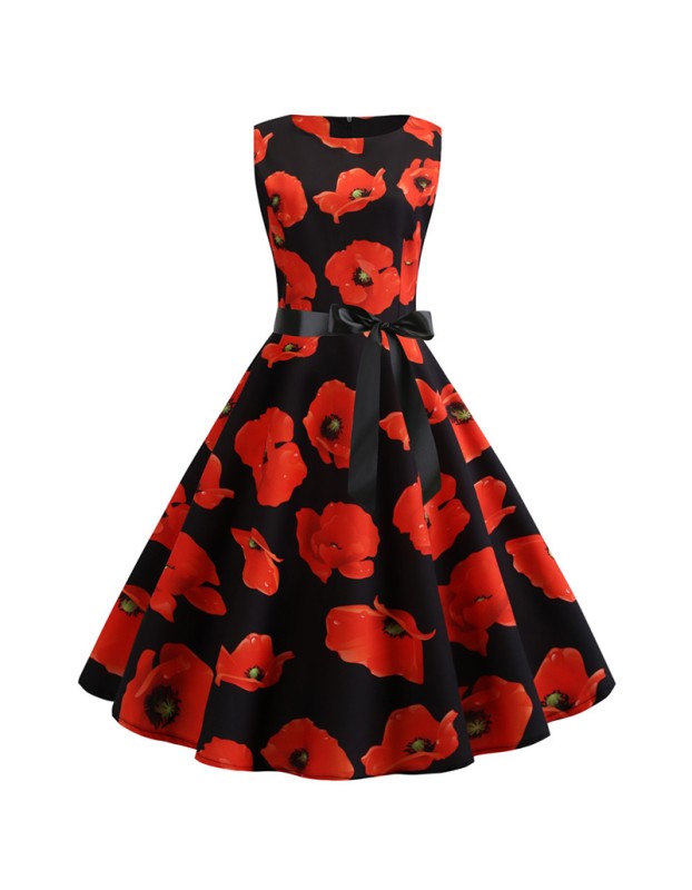 Slim The Bhole Body Printed Custom  Vintage Sleeveless Dress JY13420