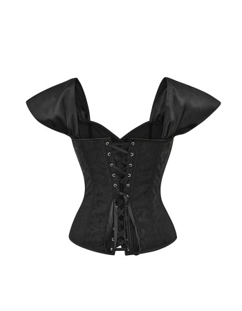 Jacquard Fabric Shoulder Belt Blouse Vintage Steel Buckle Short Sleeve Corset 21685A