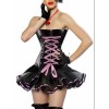 women zipper front with pink belt black leather corset m1210B