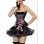 women zipper front with pink belt black leather corset m1210B