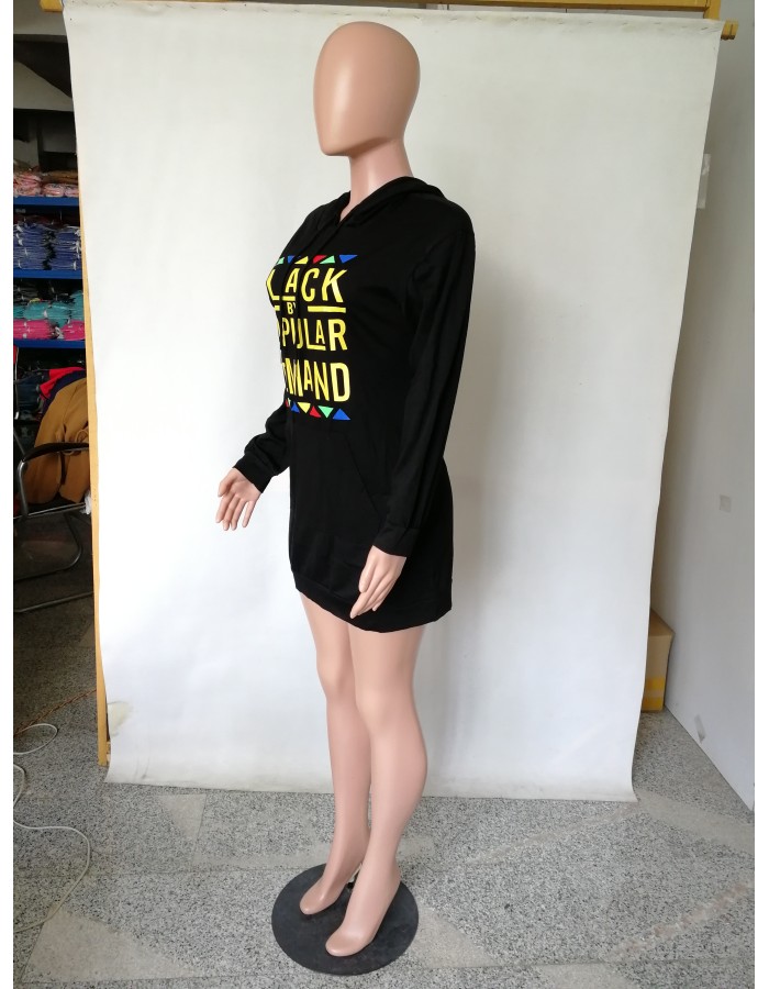 Letter Print Casual Long Hooded Tops Streetwear M8491