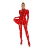 Long Sleeve Shiny Patent Leather Stage Nightclub One Piece Sexy Tight Leather Dress XX6391