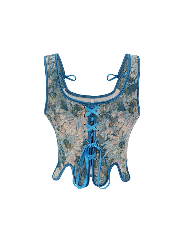 Court Style Peony Retro Bustier Top Waistcoat Monet Oil Body Shaping Corset AM22046