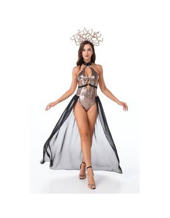 Snake Print Witch Costume Ancient Greek Mythology Medusa Cosplay MS4517