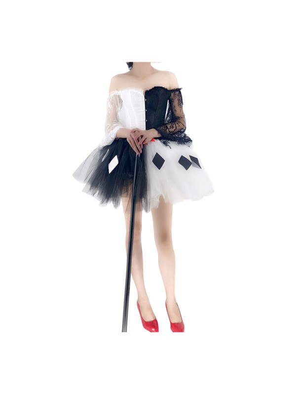 Women Corset Dress Halloween Witch Costume Clown Bustier With Skirt 1708