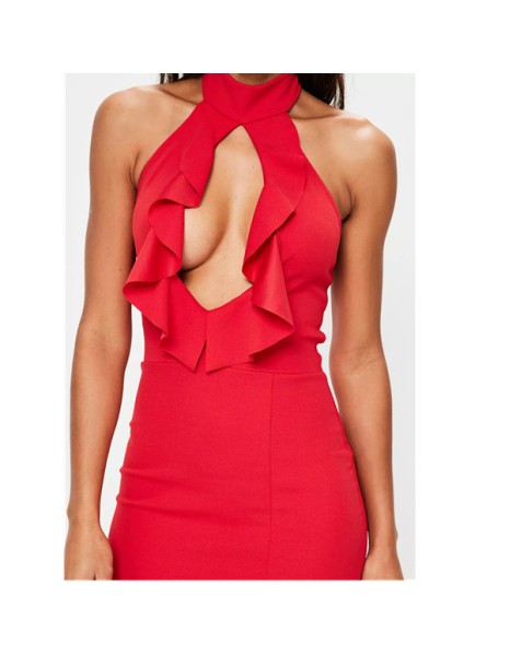 Sexy V- Neck Ruffle Red Party Dress M18046
